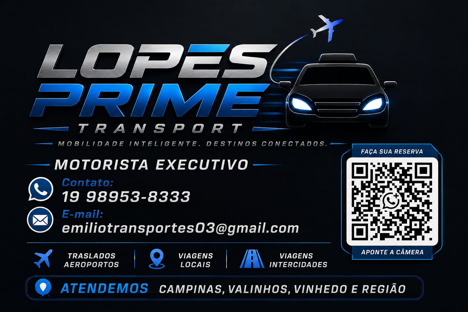 flyer Lopes Prime Transport, mobilidade inteligente, destinos conectados, motorista executivo